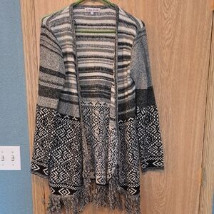 Carol Rose Striped and Patterned Cardigan - Black and Gray